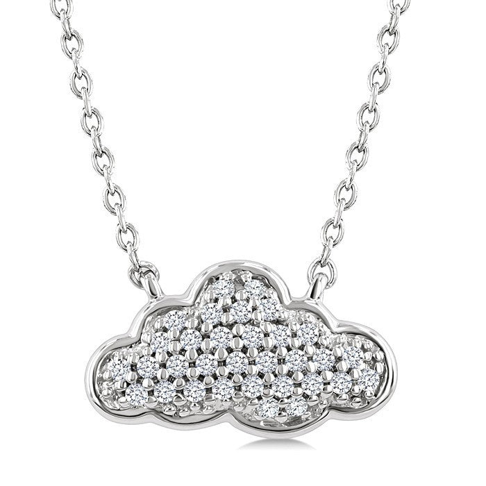 1/10 Ctw Round Cut Diamond Cloud Motif Petite Fashion Pendant With Chain in 10K White Gold