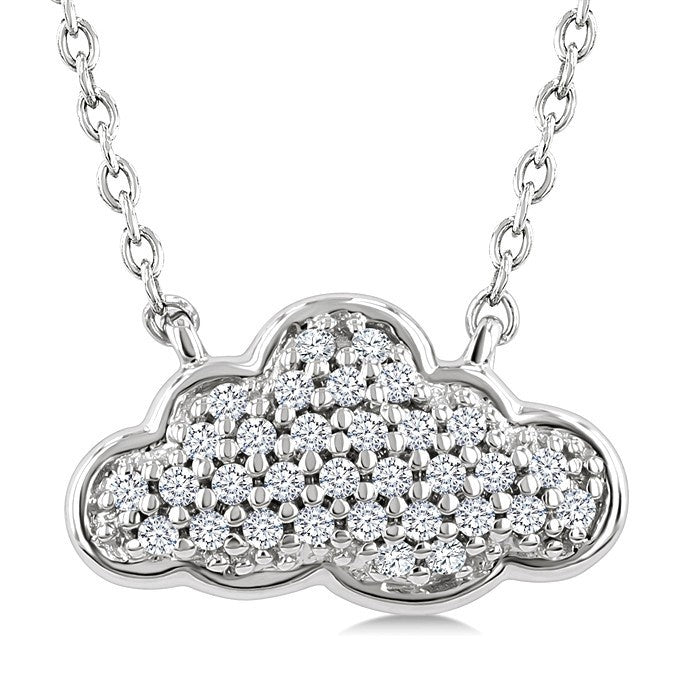 1/10 Ctw Round Cut Diamond Cloud Motif Petite Fashion Pendant With Chain in 10K White Gold