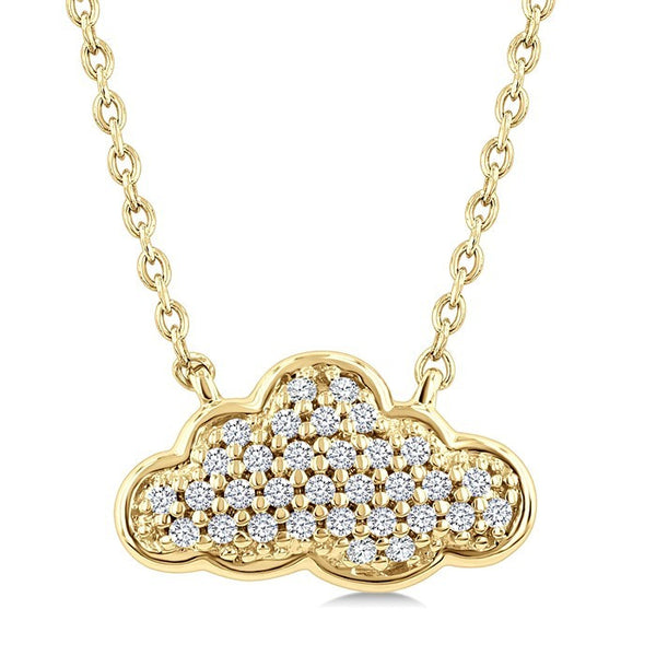 1/10 Ctw Round Cut Diamond Cloud Motif Petite Fashion Pendant With Chain in 10K Yellow Gold