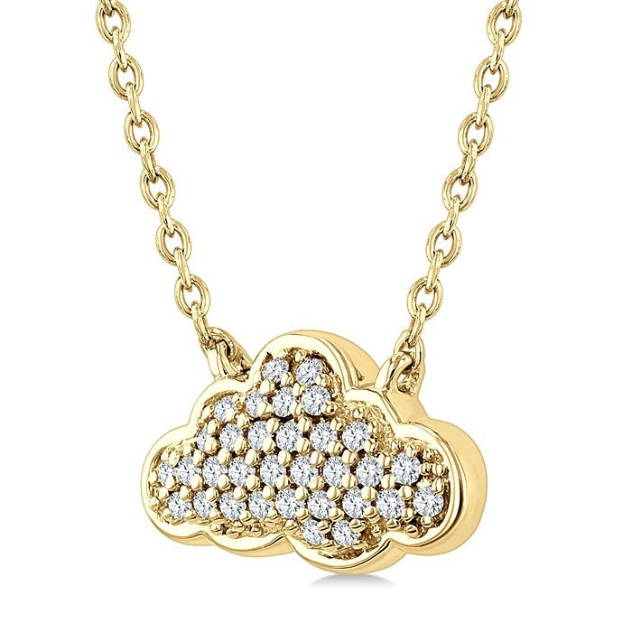 1/10 Ctw Round Cut Diamond Cloud Motif Petite Fashion Pendant With Chain in 10K Yellow Gold