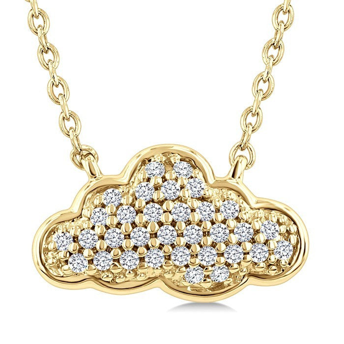 1/10 Ctw Round Cut Diamond Cloud Motif Petite Fashion Pendant With Chain in 10K Yellow Gold