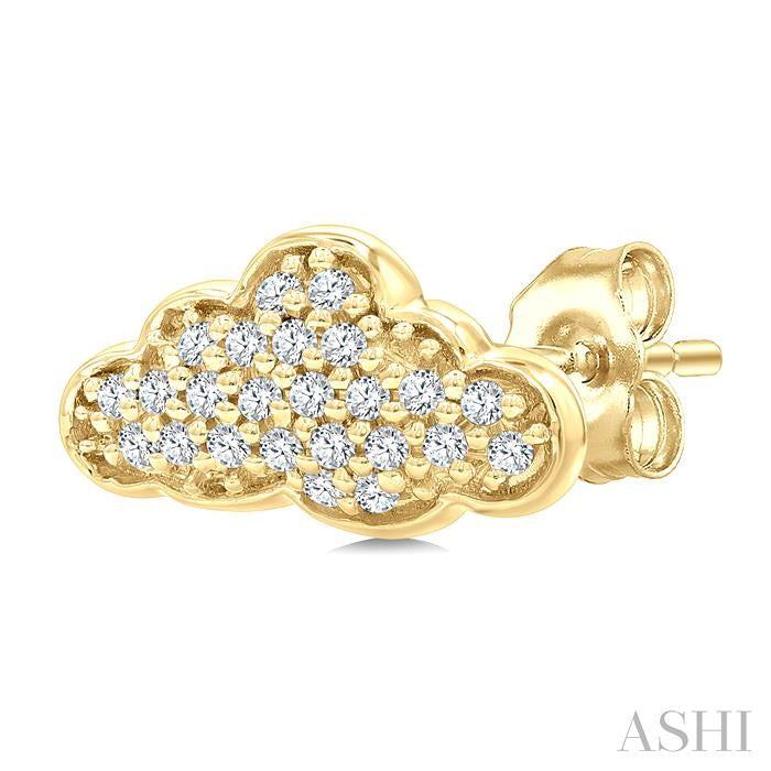 1/6 Ctw Round Cut Diamond Cloud Petite Earrings in 10K Yellow Gold