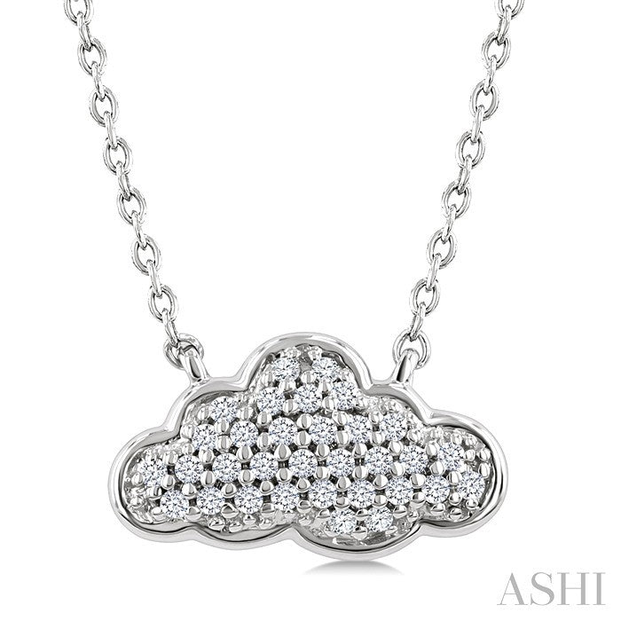 1/10 Ctw Round Cut Diamond Cloud Motif Petite Fashion Pendant With Chain in 10K White Gold