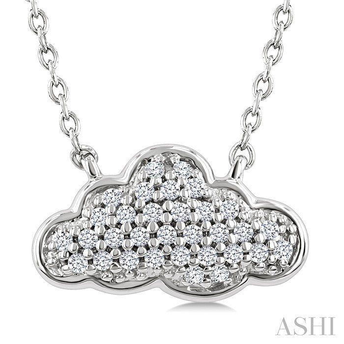 1/10 Ctw Round Cut Diamond Cloud Motif Petite Fashion Pendant With Chain in 10K White Gold