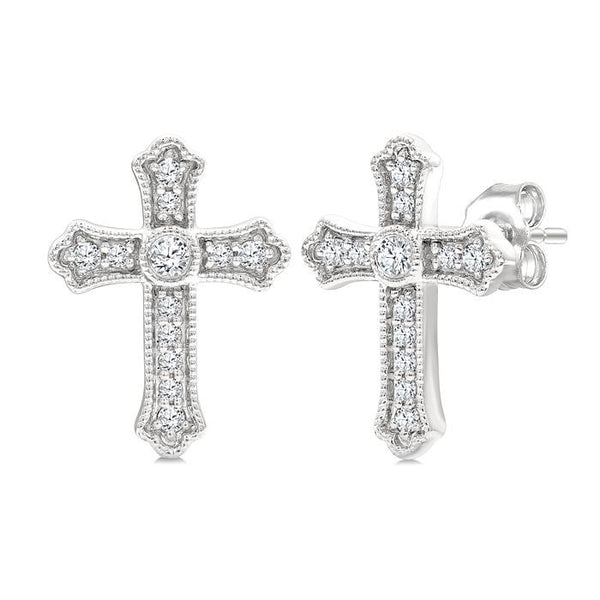 1/5 Ctw Round Cut Diamond Cross Petite Fashion Earrings in 10K White Gold