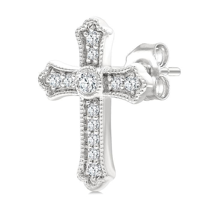 1/5 Ctw Round Cut Diamond Cross Petite Fashion Earrings in 10K White Gold
