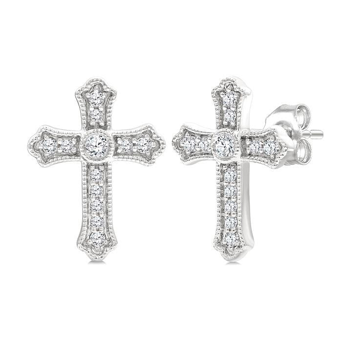 Cross Petite Diamond Fashion Earrings