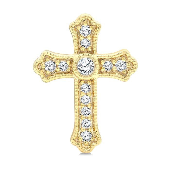 1/5 Ctw Round Cut Diamond Cross Petite Fashion Earrings in 10K Yellow Gold