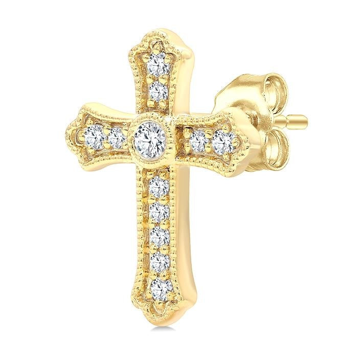 1/5 Ctw Round Cut Diamond Cross Petite Fashion Earrings in 10K Yellow Gold
