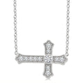 1/8 Ctw Round Cut Diamond Sideway Cross Pendant with Chain in 10K White Gold