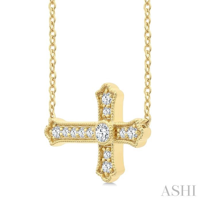 1/8 Ctw Round Cut Diamond Sideway Cross Pendant with Chain in 10K Yellow Gold