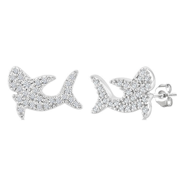 1/6 Ctw Round Cut Diamond Shark Petite Fashion Earrings in 10K White Gold