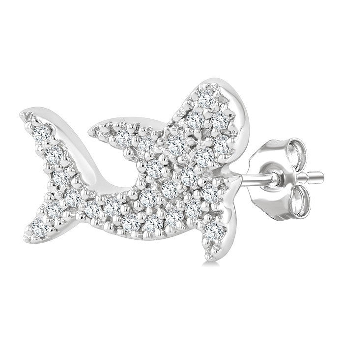 1/6 Ctw Round Cut Diamond Shark Petite Fashion Earrings in 10K White Gold