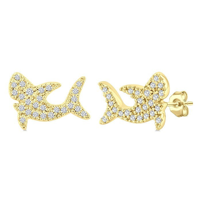 1/6 Ctw Round Cut Diamond Shark Petite Fashion Earrings in 10K Yellow Gold