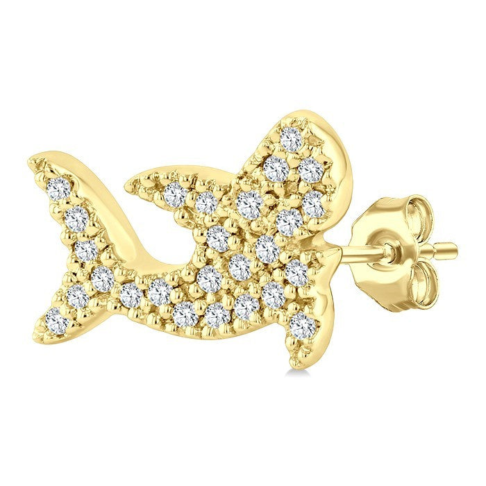 1/6 Ctw Round Cut Diamond Shark Petite Fashion Earrings in 10K Yellow Gold