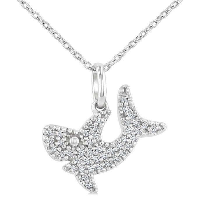 1/8 Ctw Round Cut Diamond Shark Petite Pendant With Chain in 10K White Gold