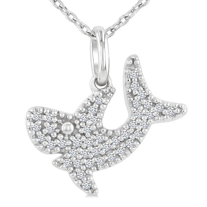 1/8 Ctw Round Cut Diamond Shark Petite Pendant With Chain in 10K White Gold