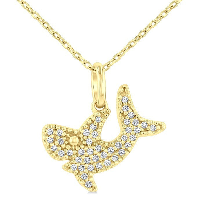 1/8 Ctw Round Cut Diamond Shark Petite Pendant With Chain in 10K Yellow Gold