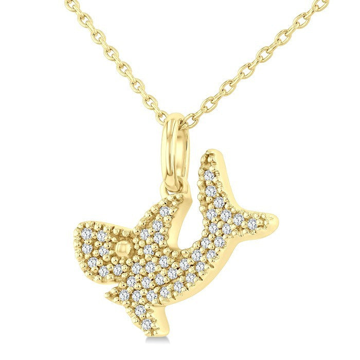 1/8 Ctw Round Cut Diamond Shark Petite Pendant With Chain in 10K Yellow Gold