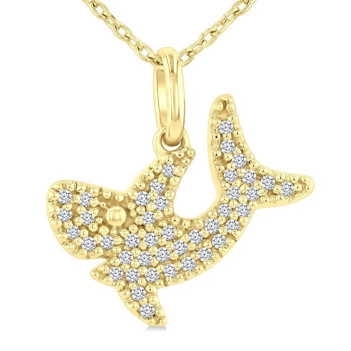 1/8 Ctw Round Cut Diamond Shark Petite Pendant With Chain in 10K Yellow Gold