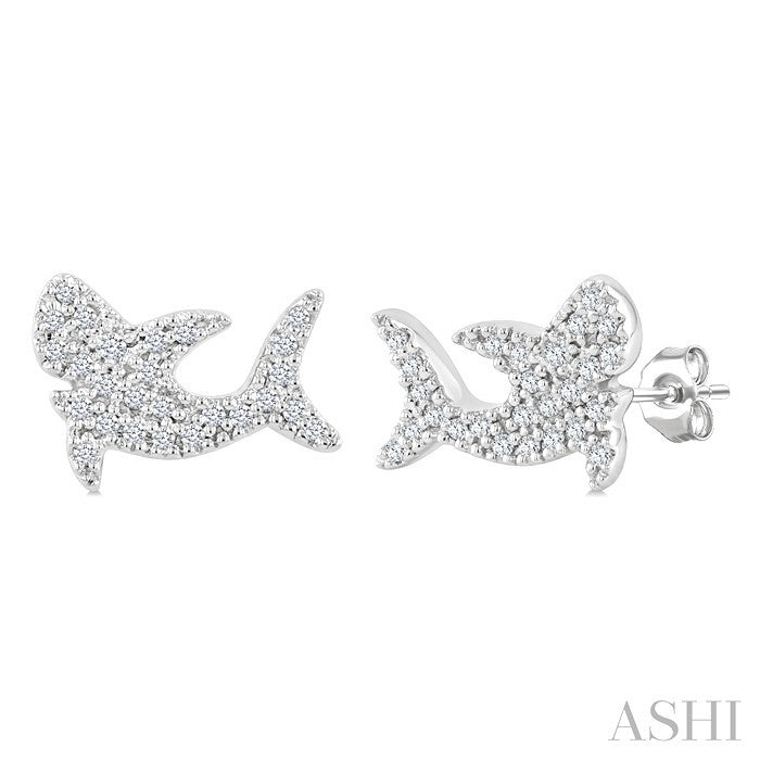 1/6 Ctw Round Cut Diamond Shark Petite Fashion Earrings in 10K White Gold