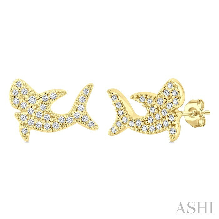 1/6 Ctw Round Cut Diamond Shark Petite Fashion Earrings in 10K Yellow Gold