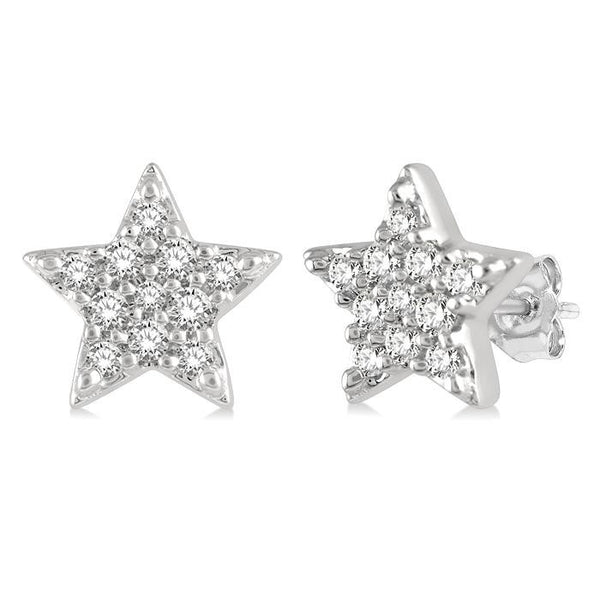 1/10 Ctw Star Round Cut Diamond Petite Fashion Earrings in 14K White Gold