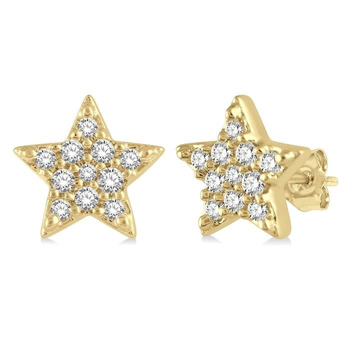 1/10 Ctw Star Round Cut Diamond Petite Fashion Earrings in 10K Yellow Gold
