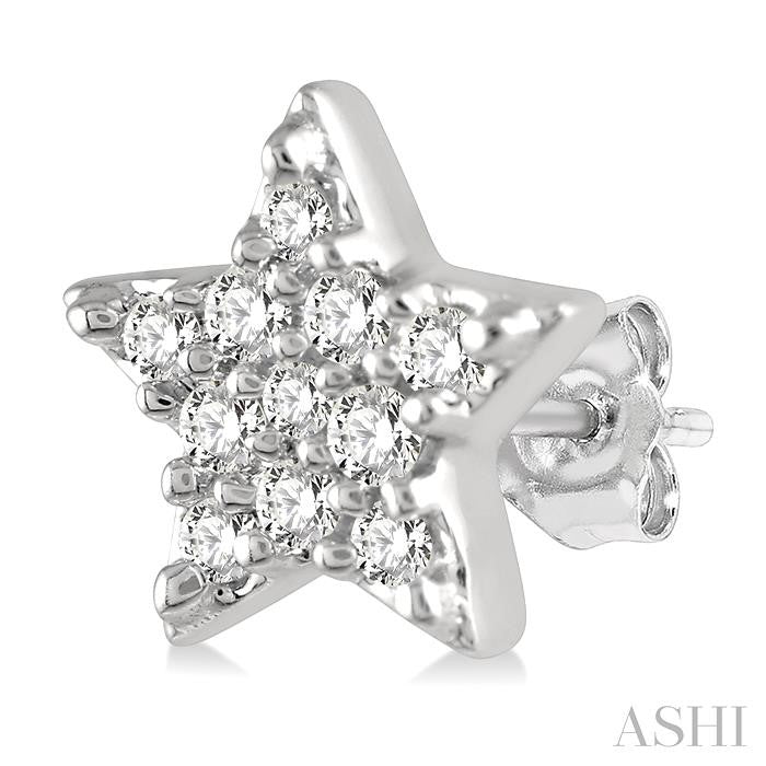 1/10 Ctw Star Round Cut Diamond Petite Fashion Earrings in 10K White Gold