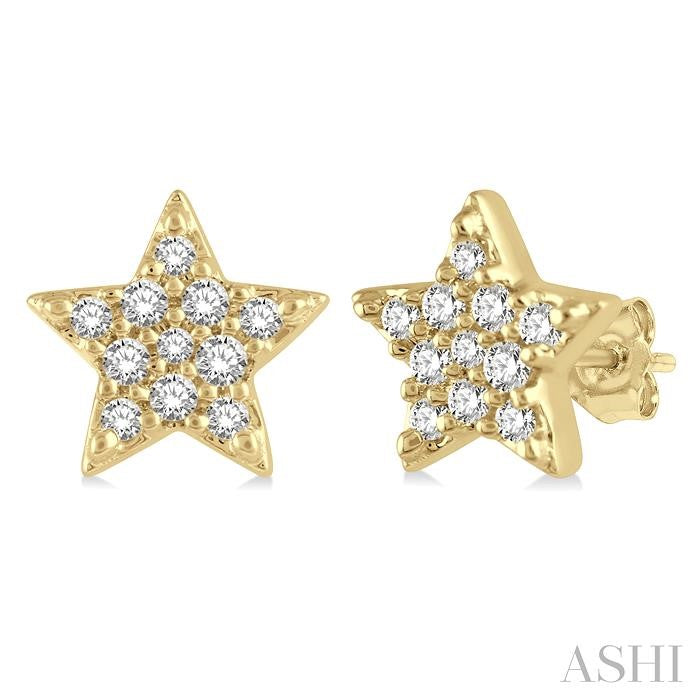 1/10 Ctw Star Round Cut Diamond Petite Fashion Earrings in 10K Yellow Gold