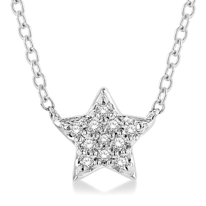 1/10 Ctw Star Round Cut Diamond Petite Fashion Pendant With Chain in 14K White Gold