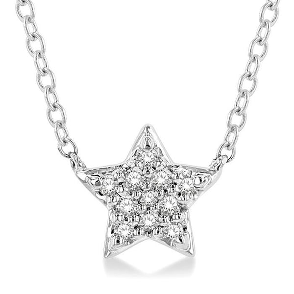1/10 Ctw Star Round Cut Diamond Petite Fashion Pendant With Chain in 14K White Gold