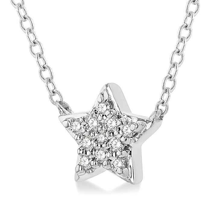 1/10 Ctw Star Round Cut Diamond Petite Fashion Pendant With Chain in 14K White Gold