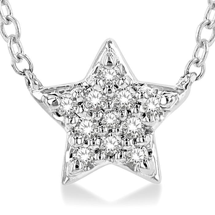1/10 Ctw Star Round Cut Diamond Petite Fashion Pendant With Chain in 14K White Gold