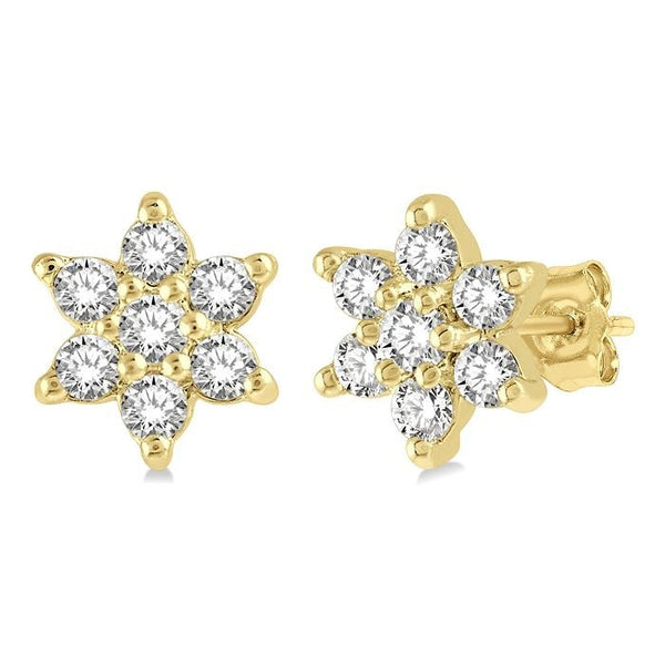 1/6 Ctw Floral Round Cut Diamond Petite Fashion Earrings in 10K Yellow Gold