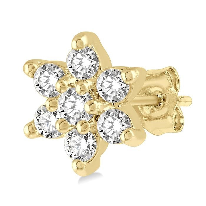 1/6 Ctw Floral Round Cut Diamond Petite Fashion Earrings in 10K Yellow Gold