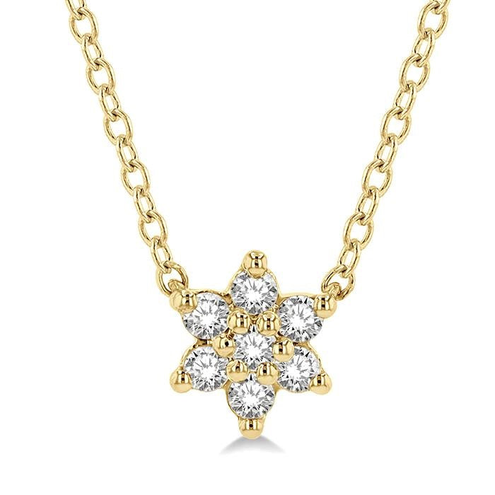 1/8 Ctw Floral Round Cut Diamond Petite Fashion Pendant With Chain in 10K Yellow Gold