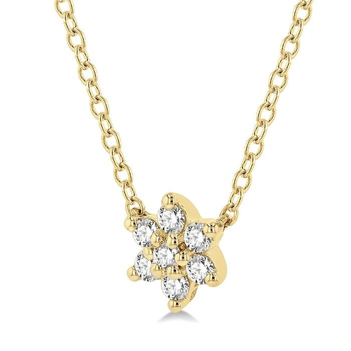 1/8 Ctw Floral Round Cut Diamond Petite Fashion Pendant With Chain in 10K Yellow Gold
