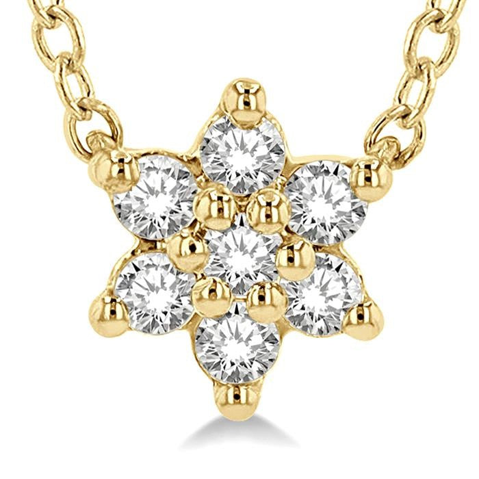 1/8 Ctw Floral Round Cut Diamond Petite Fashion Pendant With Chain in 10K Yellow Gold