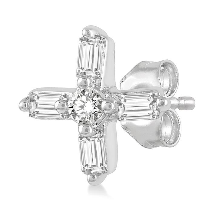 Cross Petite Baguette Diamond Fashion Earrings
