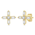 1/10 Ctw Greek Cross Baguette and Round Cut Diamond Petite Earrings in 10K Yellow Gold