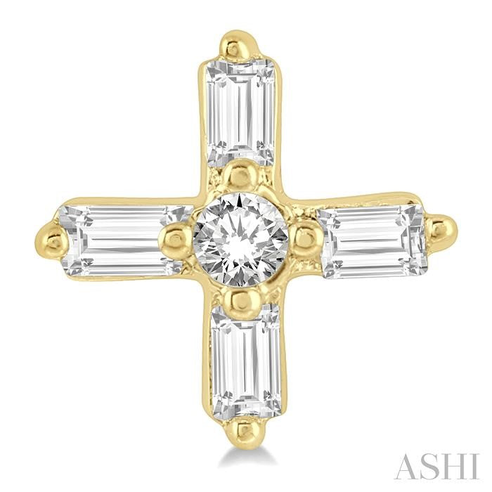 1/10 Ctw Greek Cross Baguette and Round Cut Diamond Petite Earrings in 10K Yellow Gold