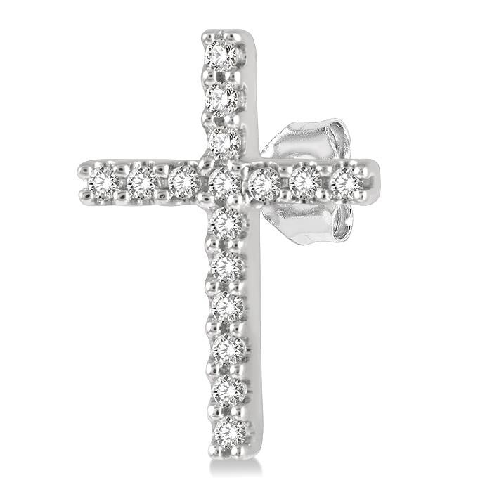 1/10 Ctw Cross Round Cut Diamond Petite Fashion Earrings in 14K White Gold