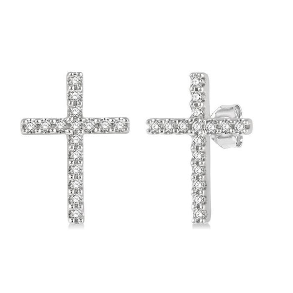 1/10 Ctw Cross Round Cut Diamond Petite Fashion Earrings in 10K White Gold