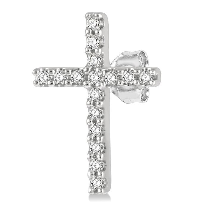 1/10 Ctw Cross Round Cut Diamond Petite Fashion Earrings in 10K White Gold