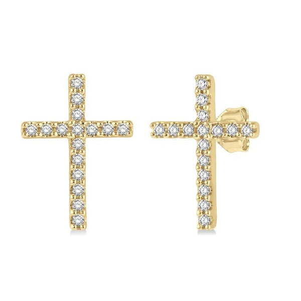1/10 Ctw Cross Round Cut Diamond Petite Fashion Stud Earrings in 10K Yellow Gold