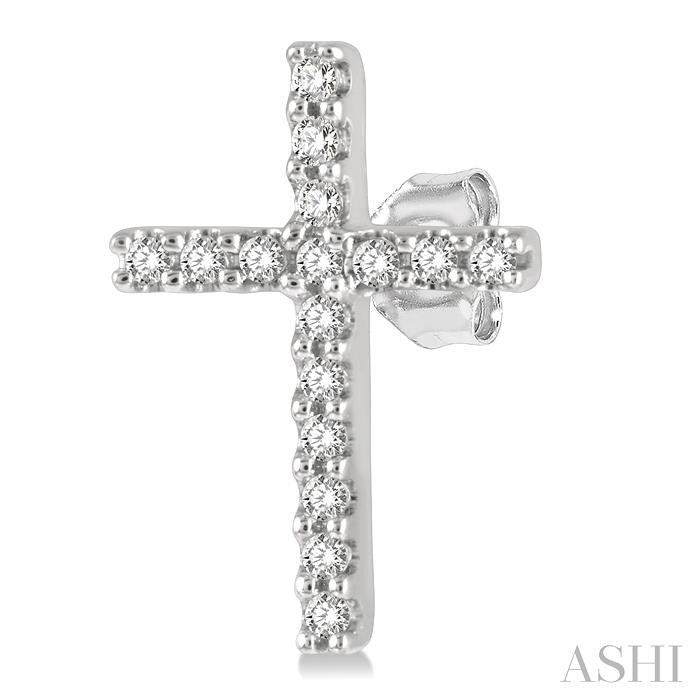 1/10 Ctw Cross Round Cut Diamond Petite Fashion Earrings in 14K White Gold