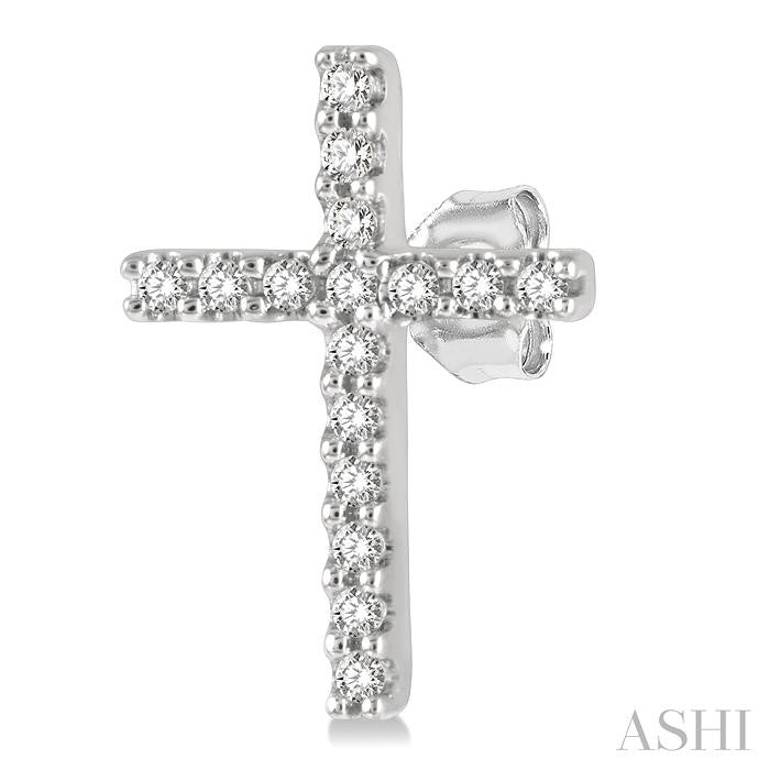 1/10 Ctw Cross Round Cut Diamond Petite Fashion Earrings in 10K White Gold