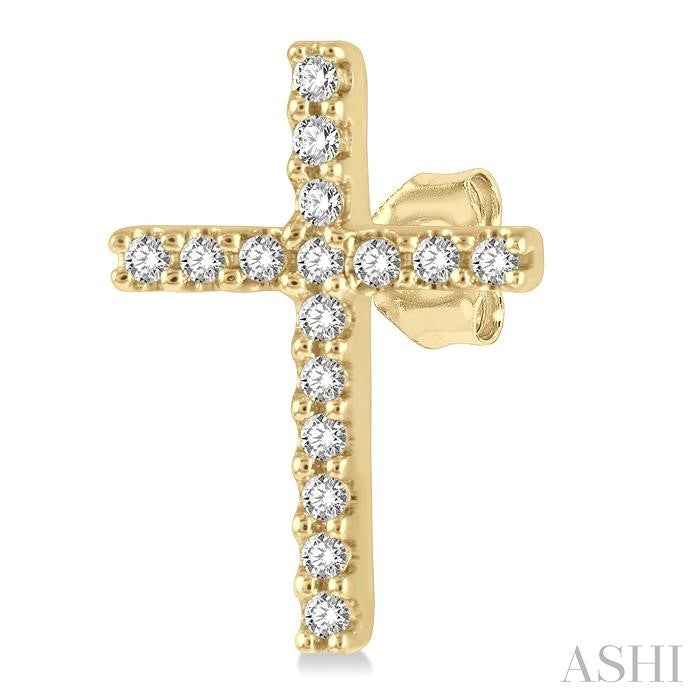 1/10 Ctw Cross Round Cut Diamond Petite Fashion Stud Earrings in 10K Yellow Gold