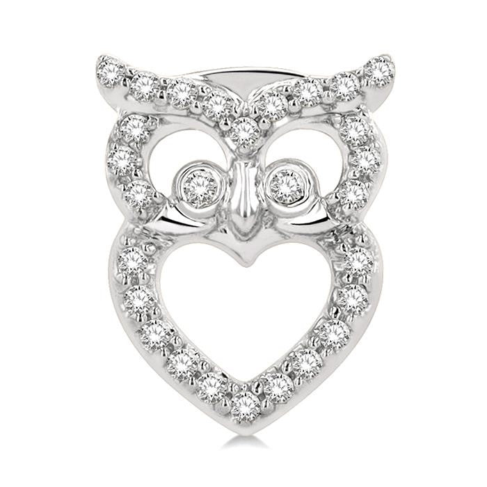 1/6 Ctw Petite Owl Round Cut Diamond Fashion Stud Earrings in 10K White Gold